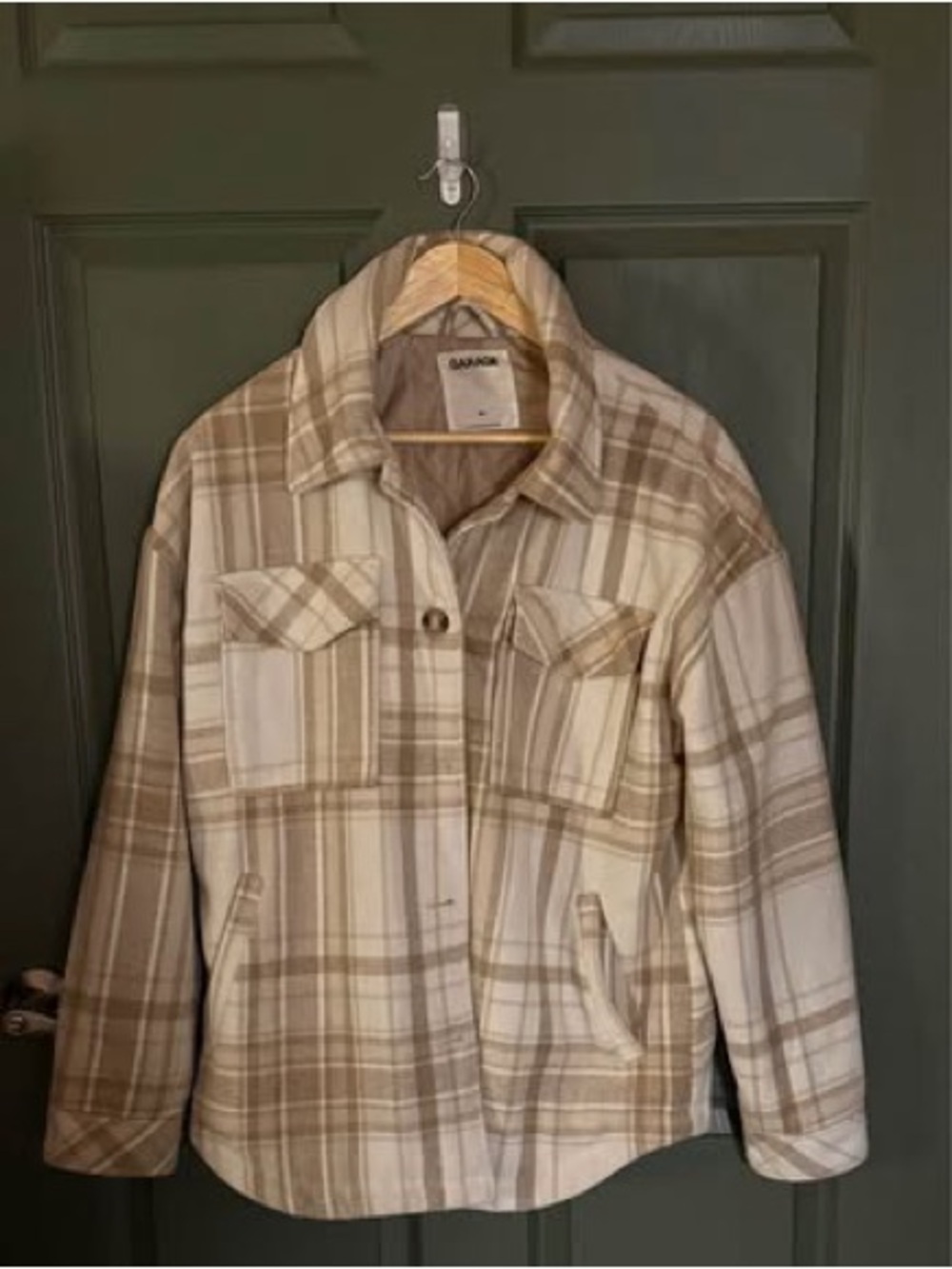Garage Beige and Cream Plaid Bomber Jacket